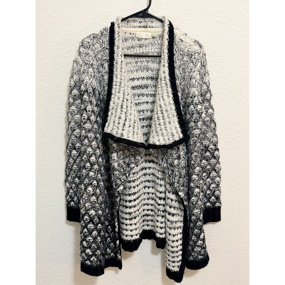 RD Style Draped Black White Open Cardigan Chunky Knit M